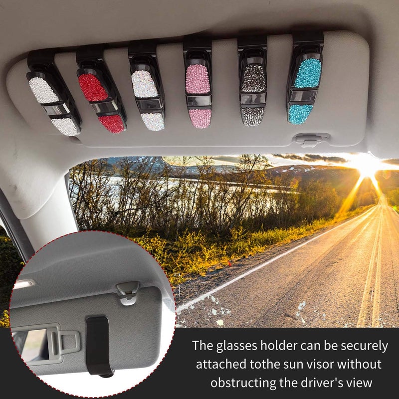 CHIMUYU Glasses Holders for Car Sun Visor, Bling Crystal Rhinestones Fashion Rotatable Car Eyeglasses Sunglasses Hanger Mount with Ticket Card Clip for Women Girls (Violet) - Image 5